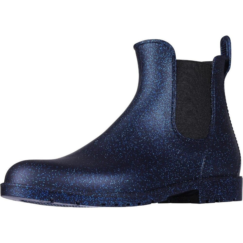 Women Starry Blue Pointed Toe Waterproof Chelsea Double Elastic Ankle Rain Boots